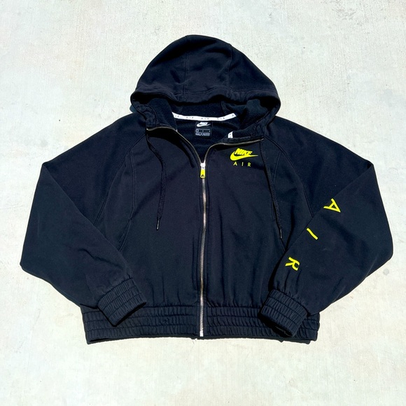 Nike Jackets & Blazers - Womens girls juniors Nike black and lime green cropped zip up hoodie sweatshirt